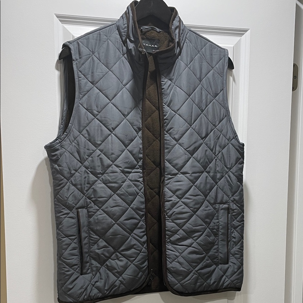 Quilted Reversible Vest in Gray and Brown